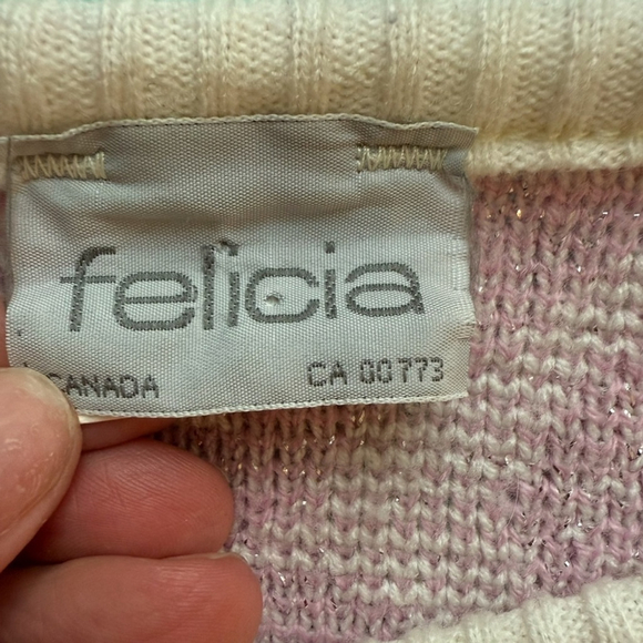 Felicia Pink and Cream Floral Metallic Women's Sweater Size S Vintage 80s Knit - Picture 3 of 12
